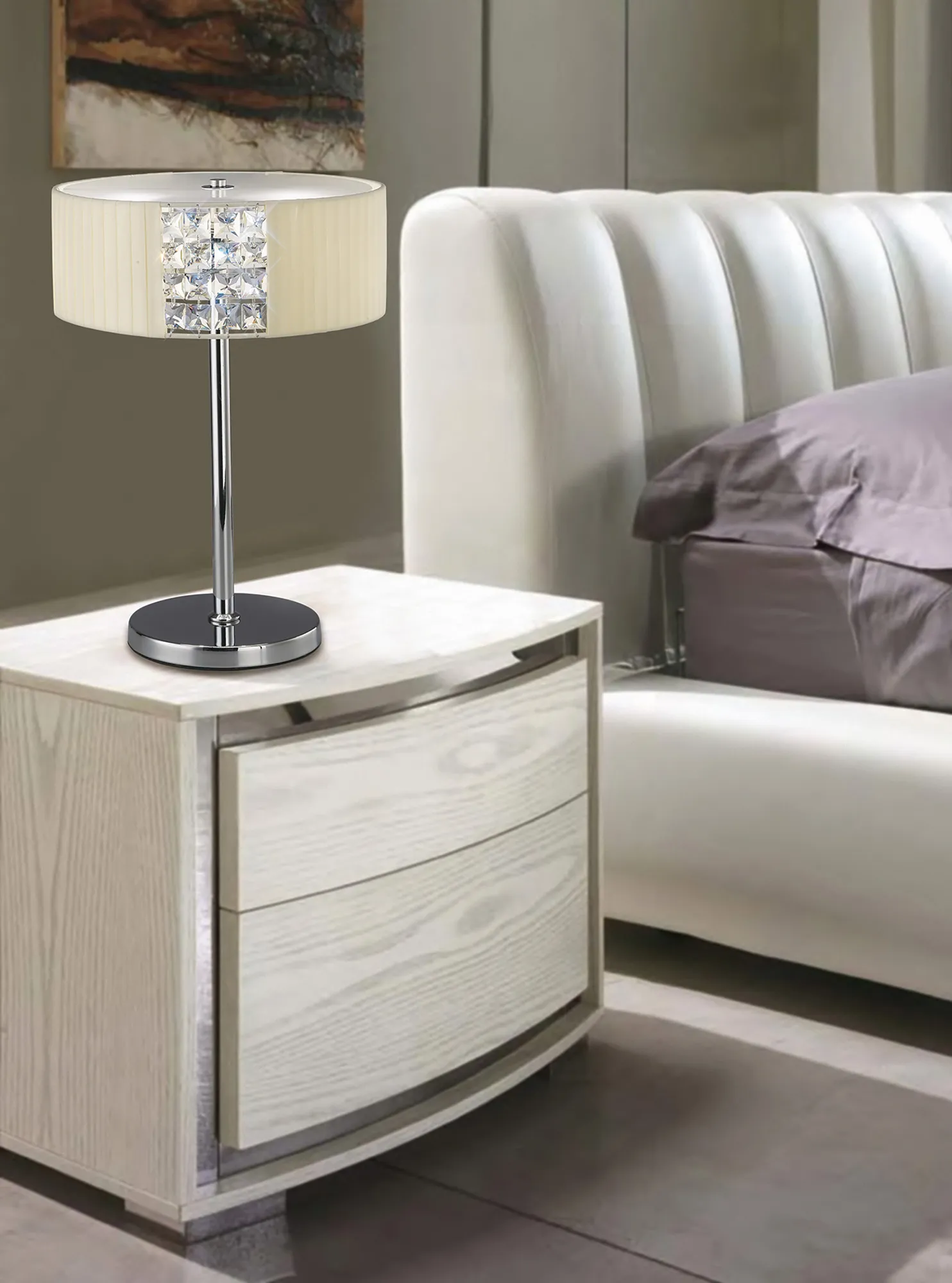 Evelyn Polished Chrome-Cream Crystal Table Lamps Diyas Shaded Table Lamps